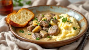 French-style beef kidney stew with potatoes and creamy sauce.